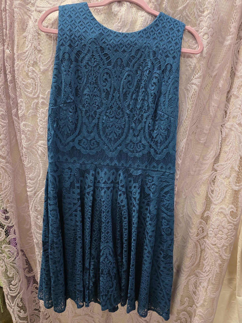Danny & Nicole Teal Lace Fit-and-Flare Midi Dress